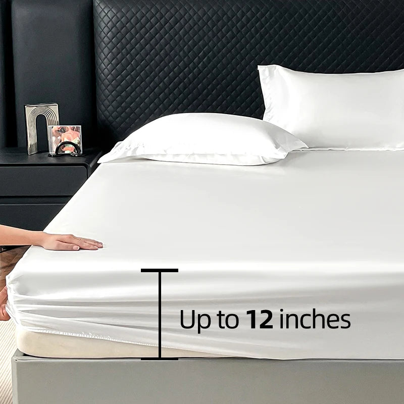 Satin Elastic Fitted Sheet Solid Mattress Cover 360 Band Bed Sheet for Single Double Couple King Queen Full Twin Bedsheet Quick Pick Grocers