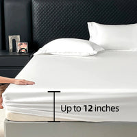 Satin Elastic Fitted Sheet Solid Mattress Cover 360 Band Bed Sheet for Single Double Couple King Queen Full Twin Bedsheet Quick Pick Grocers