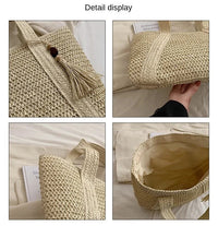 Elegant Ladies Straw Woven Handbag Women Holiday Beach Commute Casual Tote Top-Handle Bags Fashion Retro Shoulder Bags 2024 Quick Pick Grocers