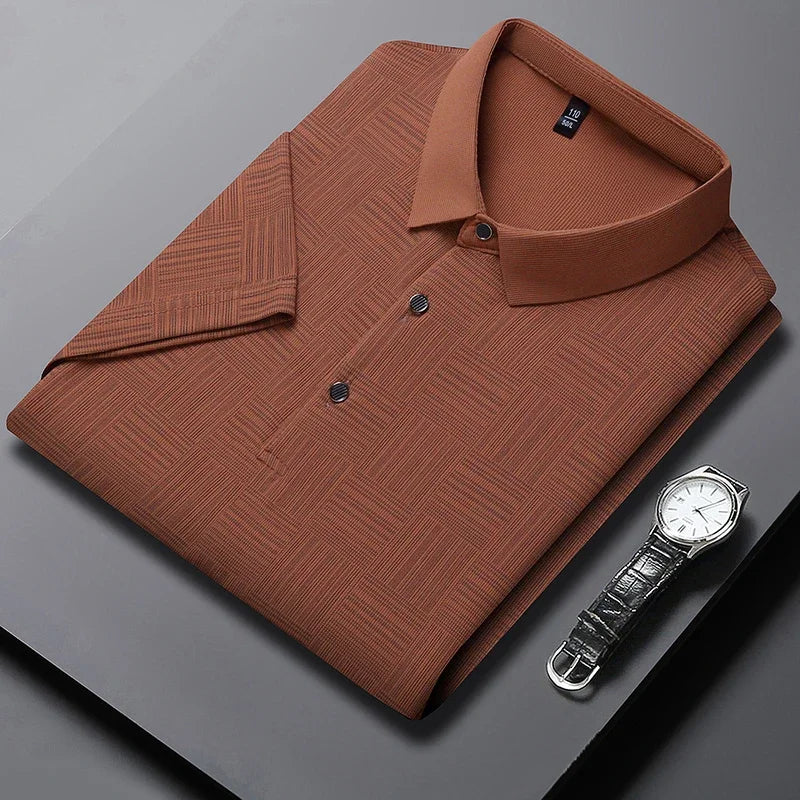 2024 Men's New Printed Business Casual Short sleeved POLO Shirt Fashion Short sleeved Comfortable and Breathable Top Quick Pick Grocers