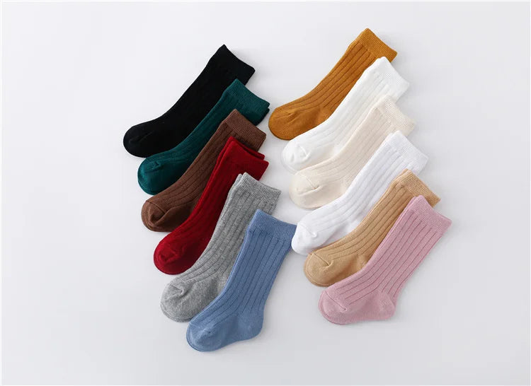 Lawadka 0-5Years Kids Boys Girls Socks Cotton Solid Striped Soft Baby Knee Long Children's Socks School Sport Baby Sock 12 Color Quick Pick Grocers