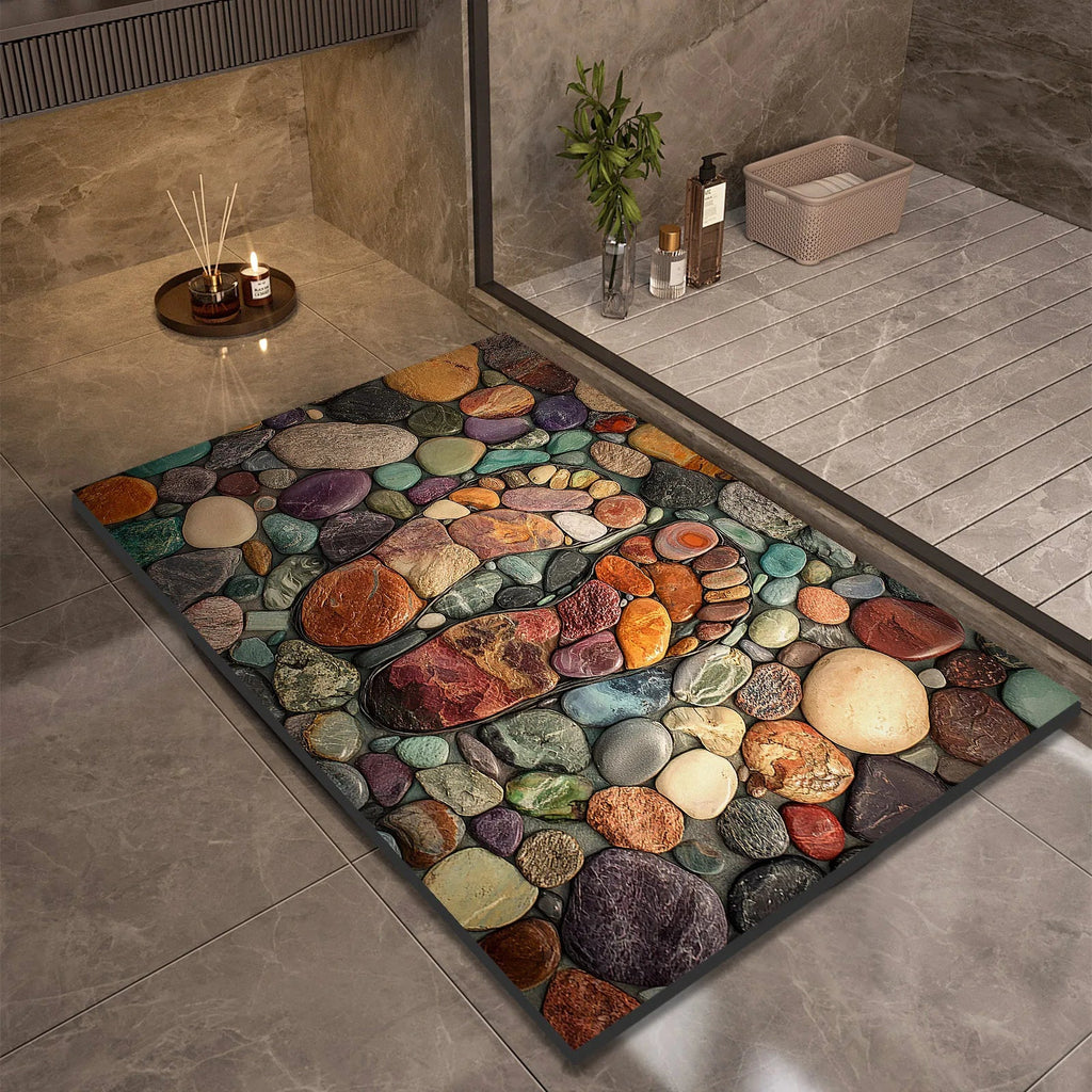 Stone Design Diatomite Bath Mat Bathroom Non-slip Shower Foot Mats Absorbent Quick Dry Toilet Rugs Carpet Doormat Washable Quick Pick Grocers