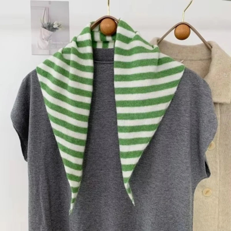 New Women Wool Scarf Shawl Winter Warm Soft Knitted Striped Triangle Fashion Brand Bandana Lady Wool Scarves Quick Pick Grocers