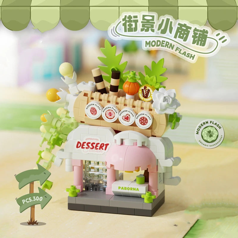Library Candy Store Street View Coffee Pet Bread Flower Hamburger Small Shop City Building Blocks Fun Street Store Toys Quick Pick Grocers