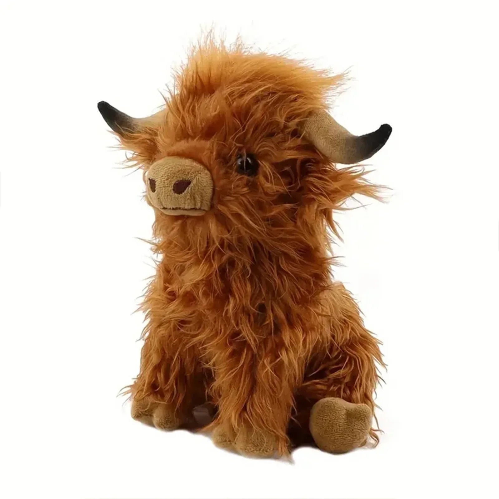 30cm Simulation Kyloe Cream Highland Cow Animal Plush Doll Soft Stuffed Highland Cow Cattlle Plushie Gift for Kids Boys Girls Econic Blanks