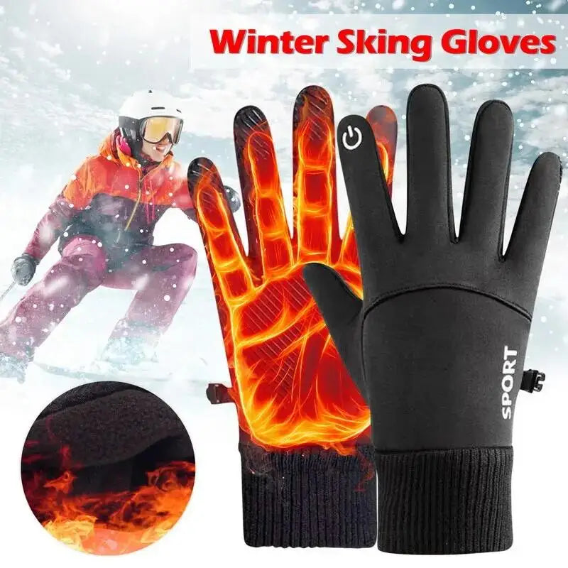 Black Winter Warm Full Fingers Waterproof Cycling Outdoor Sports Running Motorcycle Ski Touch Screen Fleece Gloves Snow Gloves Quick Pick Grocers