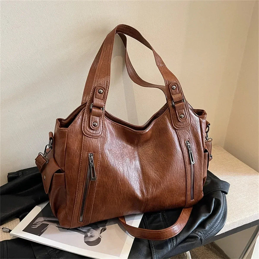 Soft Interior Compartment Shoulder Bags 2026 High Quality Contrasting Colors Bags for Women Fashion Zipper Pu Women's Handbags Quick Pick Grocers