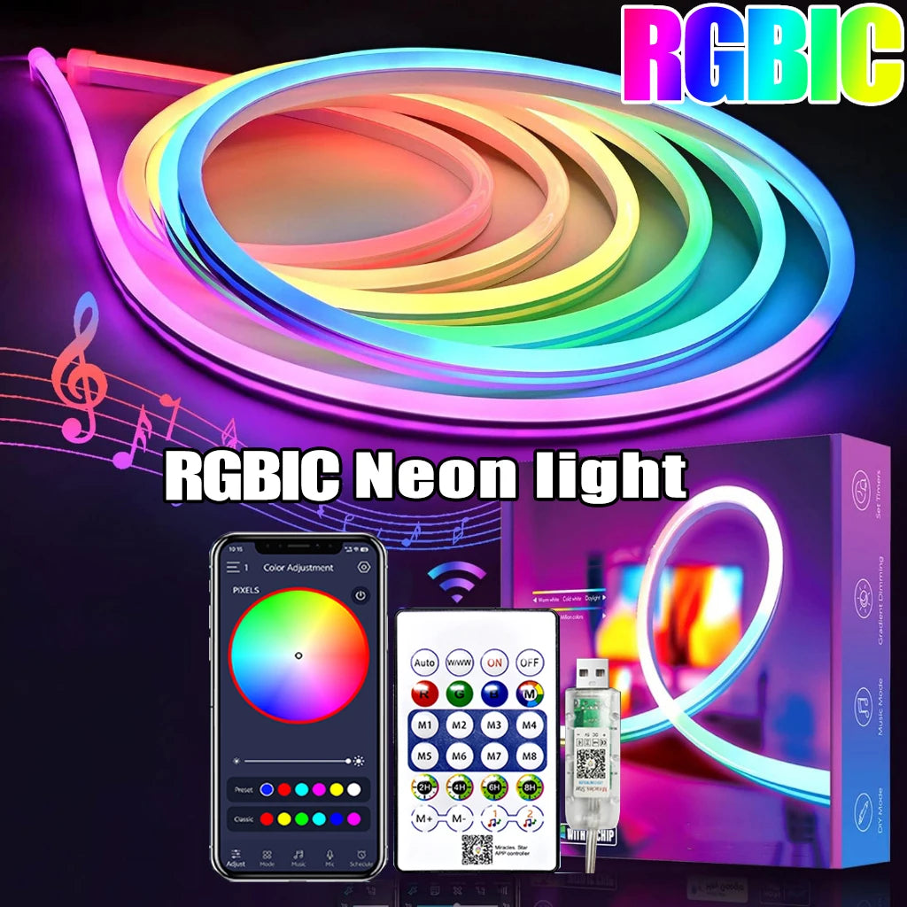 5V RGB+IC Neon Strip Light 1M 2M 3M 5M 10M USB Waterproof Flexible LED Strip Lights With Bluetooth Remote Control For Home Decor Quick Pick Grocers