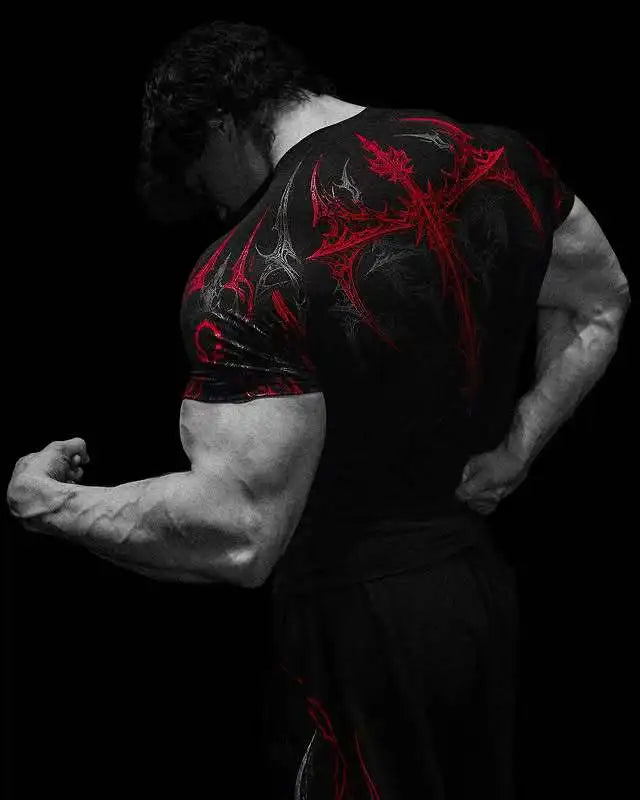 New Summer GYM T-shirt Men's Gothic Print Muscle Tee High Elasticity And Quick Drying Exercise For Bodybuilding Training T-shirt Quick Pick Grocers