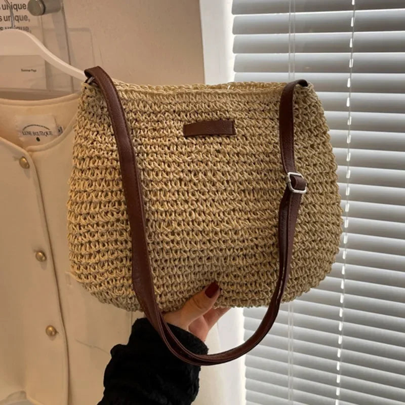Ladies Fashion Summer Straw Crossbody Bag Women Beach Holiday Shopping Woven Shoulder Handbag Messenger Purses For Women Bags Quick Pick Grocers