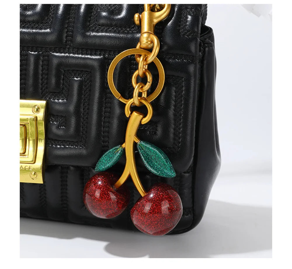 Trendy Red Cherry Pendant Keychain for Women Cute Bag Decorations Multifunctional Jewelry Car Key Accessories Charm Keyring Gift Quick Pick Grocers