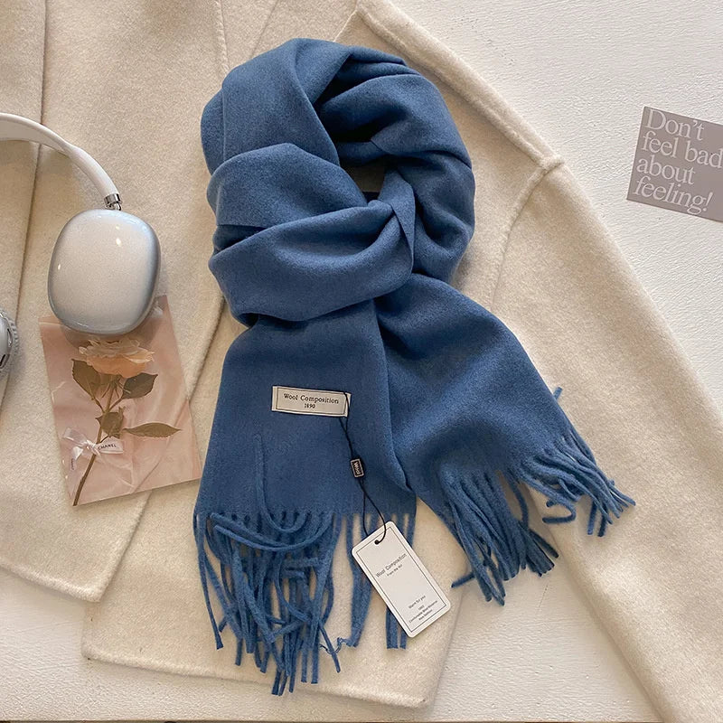 Luxury Winter Wool Scarf Women Cashmere Warm Pashmina Brand Foulard Female Shawls Wraps Thick Soft Bufanda Scarves Stole 2024 Quick Pick Grocers