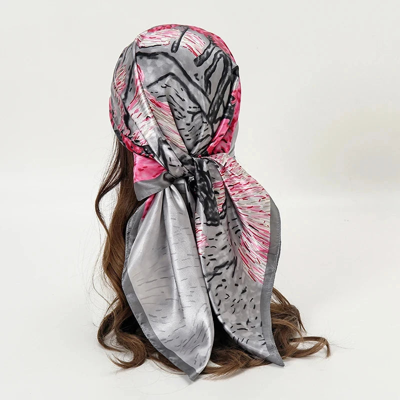 Satin Square Scarf Women Muslim Hijab Elegant 2025 Print Silk Neckerchief Shawl Wraps Headband Handle Hair Accessories Bandana Econic Blanks