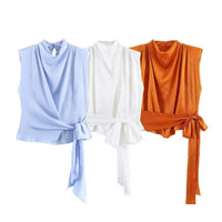Women's Top 2026 Spring New Style Orange Sleeveless Satin Texture Long Ribbon Top Elegant and Stylish Unique Fashion Focus Quick Pick Grocers