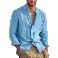 Sweatwear Men's Long Sleeve Shirt Linen Solid Color Shirts Trend Stand Collar Casual Lightweight Breathable Tops Hawaiian Shirt Quick Pick Grocers