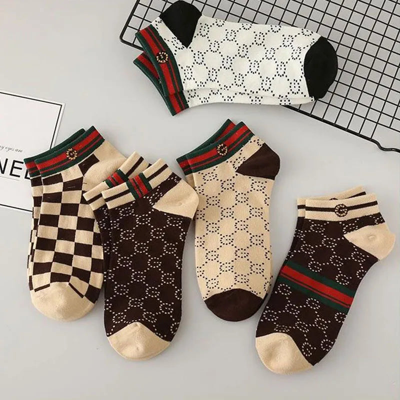 5/10/20 Pairs Winter Socks Men Short Breathable Luxury Socks Designer Brand Low-Cut Fashion Trendy Ankle Socks Geometric Pattern Quick Pick Grocers