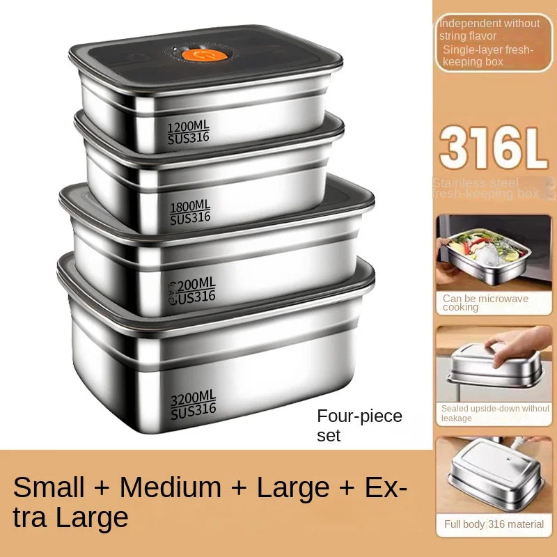 304 Stainless Steel Crisper, Lunch Box, Sealed Leak-proof Bento Box, Refrigerator Freezer Storage Box, Camping Lunch Box Quick Pick Grocers