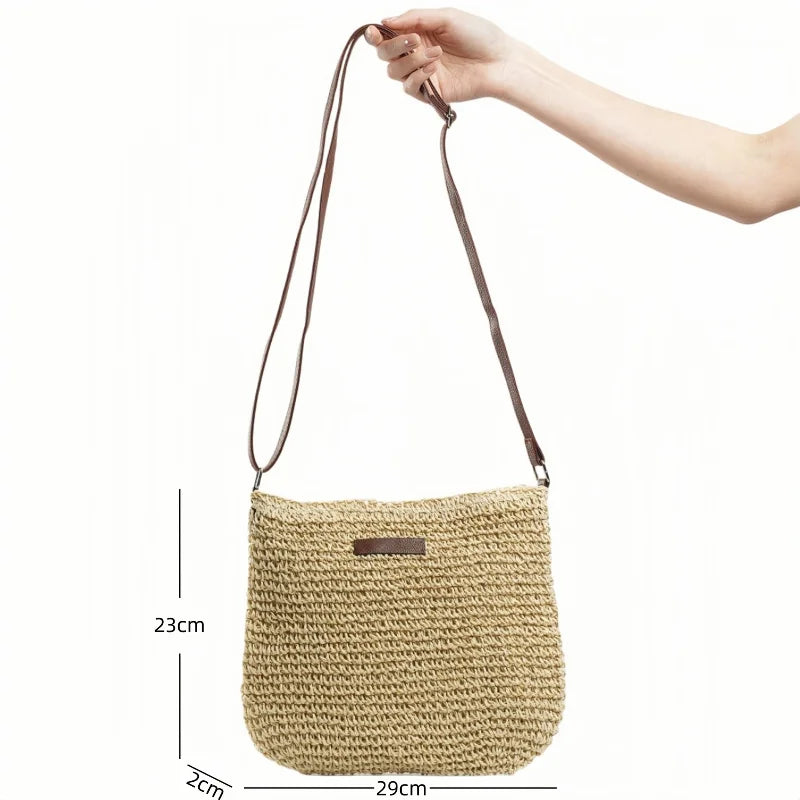 Ladies Fashion Summer Straw Crossbody Bag Women Beach Holiday Shopping Woven Shoulder Handbag Messenger Purses For Women Bags Quick Pick Grocers