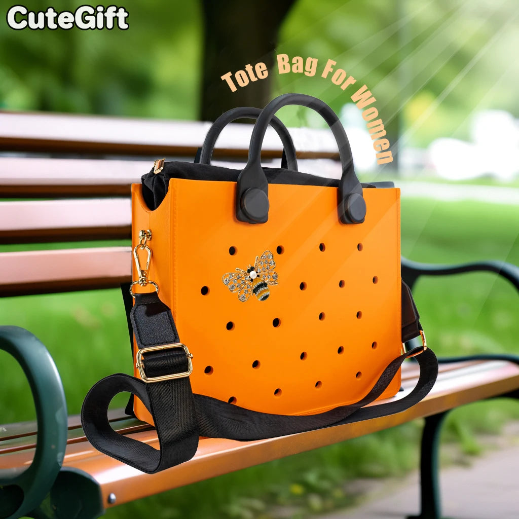 EVA Large Leather Shoulder Bag Handbag Tote Bag Storage for Women Casual Waterproof Beach Bag Hole Fit Charm Fashion Storage Bag Quick Pick Grocers