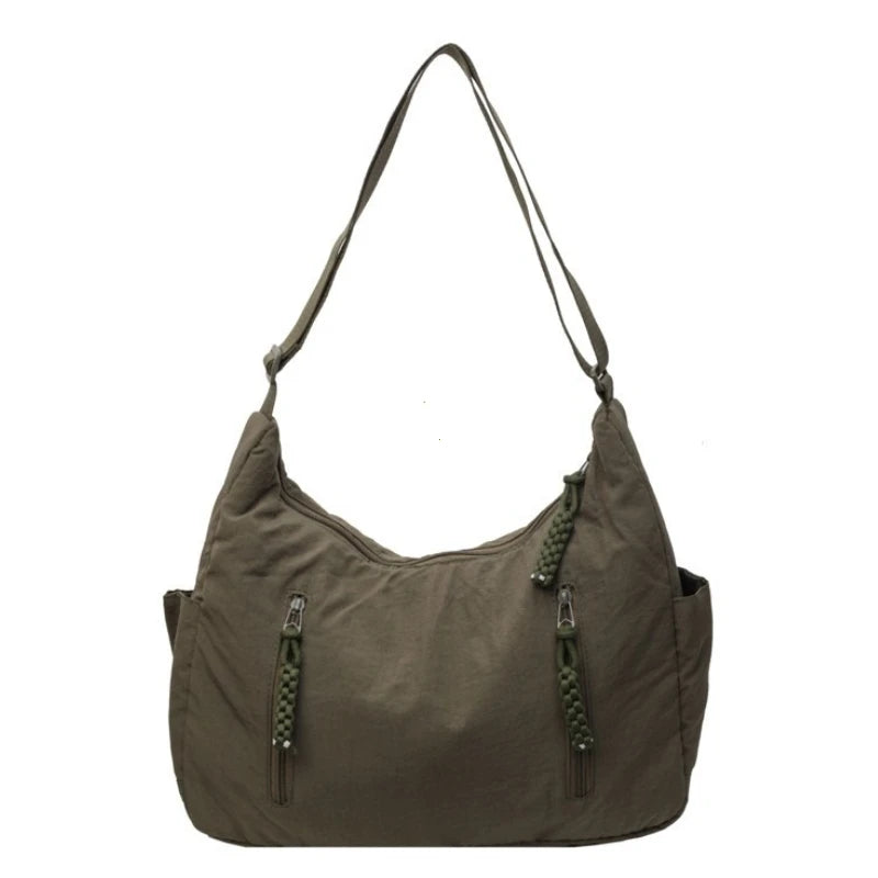 Trendy Women's Soft Cloth Shoulder Bag Solid Color Student 2026 Spring Y2k Casual Style Big Handbags Crossbody Bags for Women Quick Pick Grocers