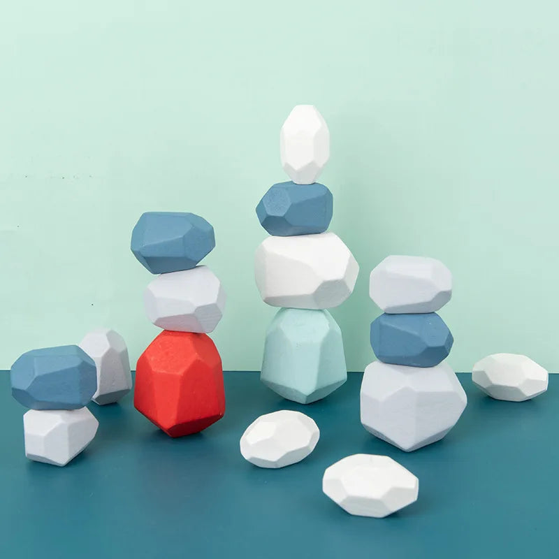 Wooden Sorting Stacking Rocks Stones Sensory Toddler Toys Learning Montessori Toys Building Blocks Game for Kids Birthday Gifts Purest Peak