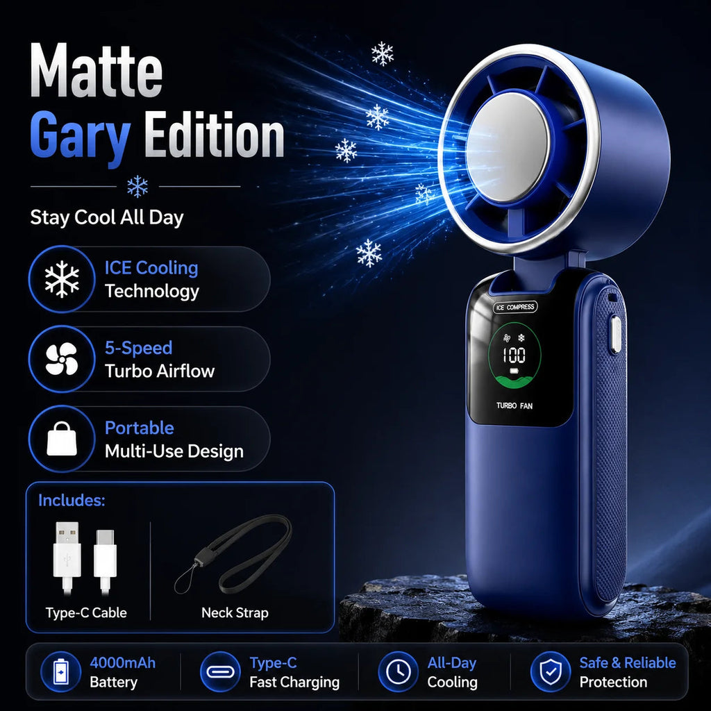 Portable Cooling Fan, 5-Speed Strong Wind Foldable Neck Hanging Fan, 9H Long Battery 4000mAh Mini Air Cooler for Travel & Outdoo Quick Pick Grocers