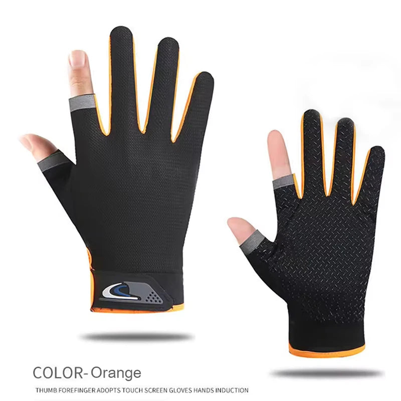 Summer Men Fishing Gloves Women Two Finger Cut Male Touchscreen Angling Anti-Slip Sun-Proof Breathable Cycling Fitness Gloves Quick Pick Grocers