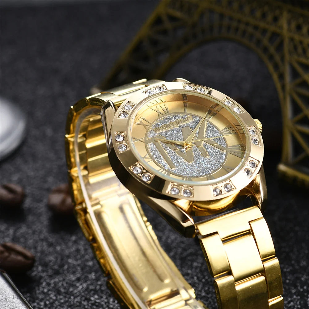 Luxury Women's Watch Fashion 2025 Diamonds TVK Quartz Watch Business Stainless Steel Gold Ladies Clock Gift Wristwatch Quick Pick Grocers