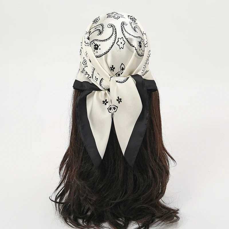 Luxury Print Satin Silk Square Scarf for Women Shawl Hijab Neckerchief Female Hair Ribbon Headband Fashion Wrap Bandana 2023 New Econic Blanks