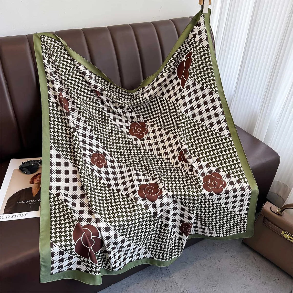 90*90Cm Square Scarf Twill Silk Feeling Women Head Shawls and Wraps Luxury Hair Tree Print Neck Scarves Hijab Bandana Pashmina Quick Pick Grocers
