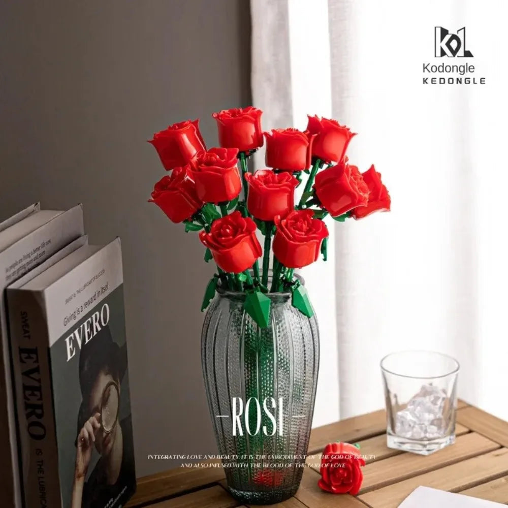 Romantic Rose Flower Bouquet Building Block Eternal Model Assembly Plastic Plant Brick Home Decor Mother's Day Birthday R Gift Quick Pick Grocers