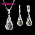 Hot Water Drop CZ 925 Sterling Silver Plated Jewelry Set For Women Pendant Necklace Hoop Earrings Wedding Party Ceremoey Anel Quick Pick Grocers