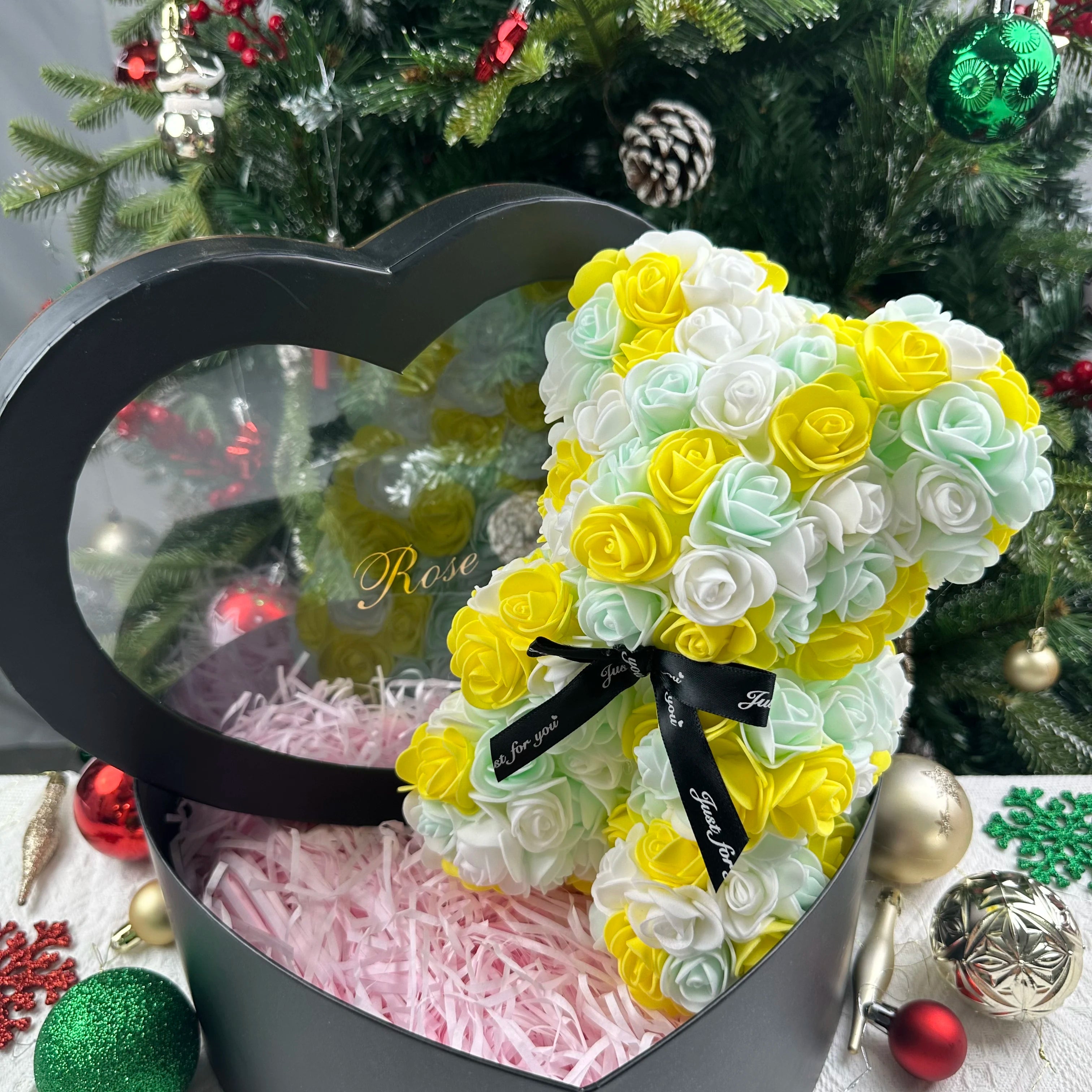 25cm Artificial Teddy Rose Flower Bear with Box Romantic Valentines Day Gift Girlfriend Women Anniversary Wedding Party Supplies Quick Pick Grocers