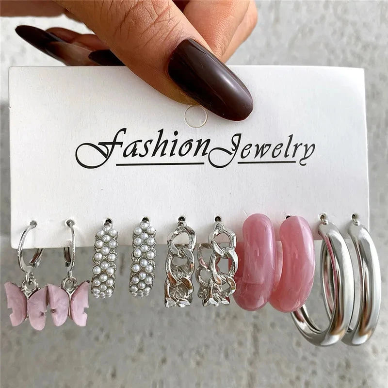 Modyle Gold Color Dangle Earrings Set Butterfly Acrylic Hollow Drop Earrings for Women Heart Hoop Earring Fashion Jewelry Gifts Econic Blanks