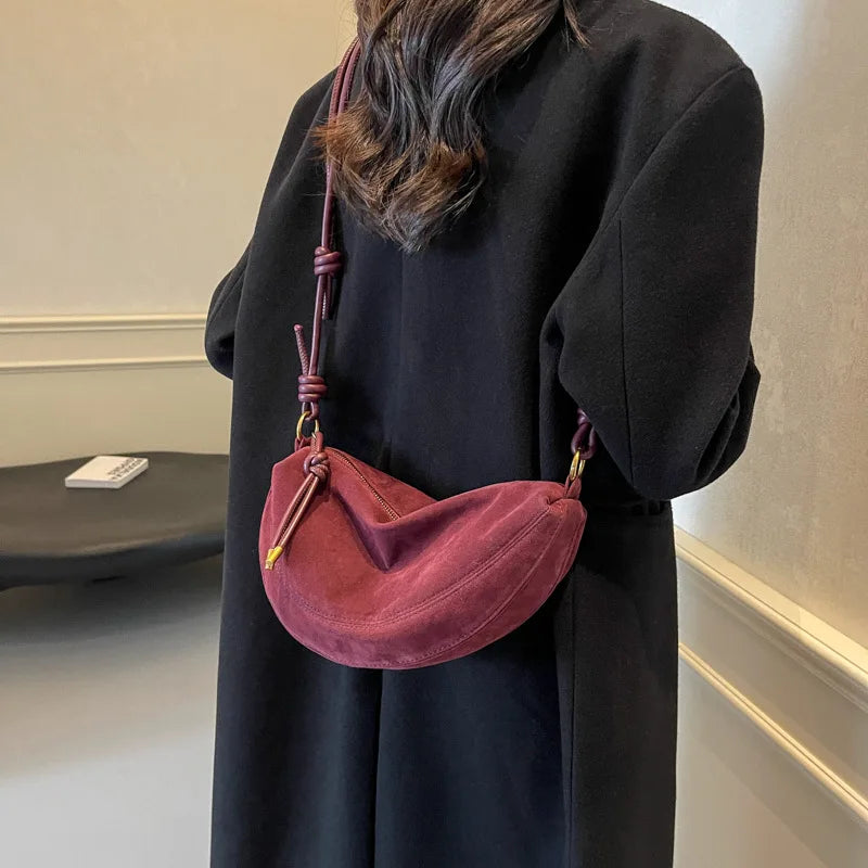 Faux Suede Super Popular Niche Suede Shoulder Bag for Women 2025 Hot Sale Single Crossbody Bags Underarm Dumpling Sweet Bags Quick Pick Grocers