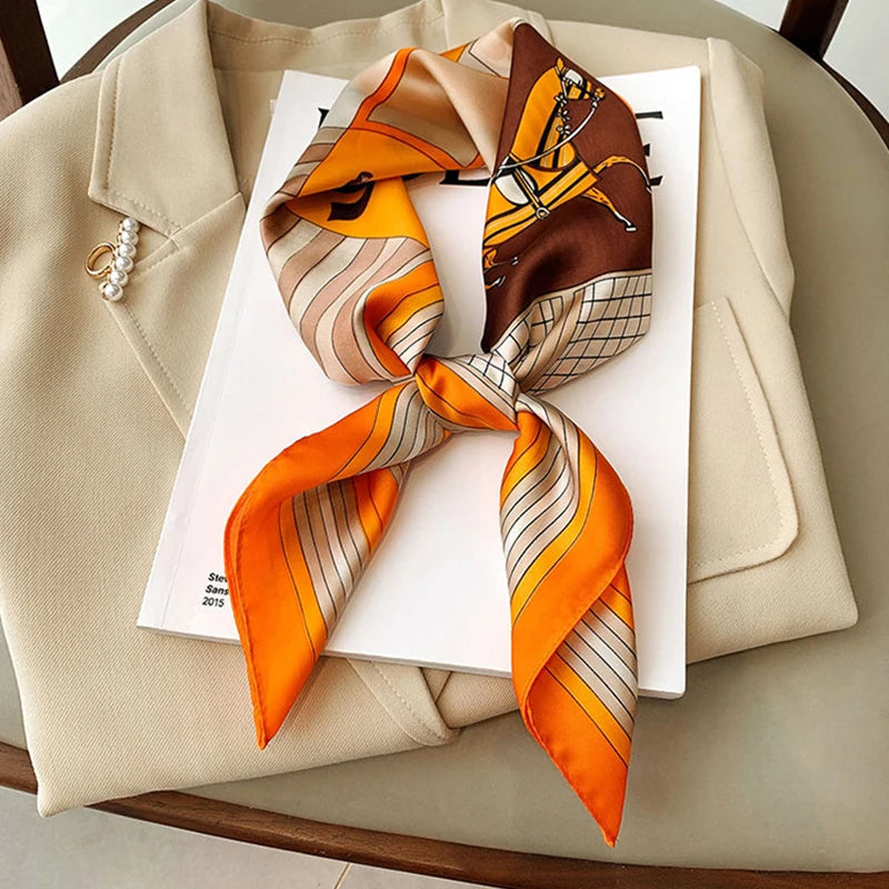 70*70cm Silk Square Scarf Women Handkerchief Printed Female Shawl Head Bandana Small Neck Muffler Silk Satin Hair Hijab Scarf Quick Pick Grocers