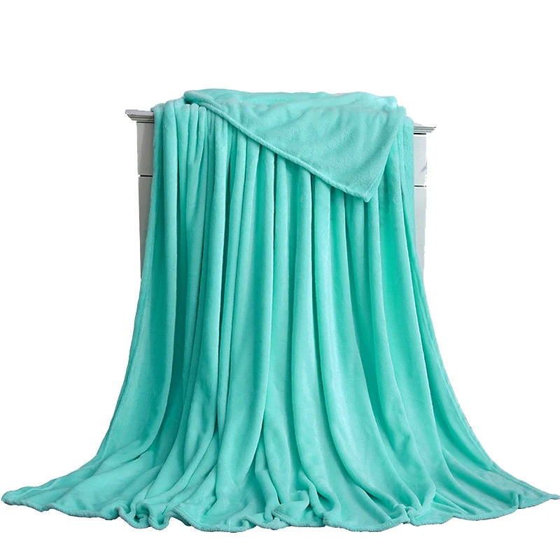 230GSM Coral Fleece Flannel Blankets For Beds Solid Blue Pink Soft Warm Thin Bedspread Sofa Cover Faux Fur Plaid Blanket Purest Peak