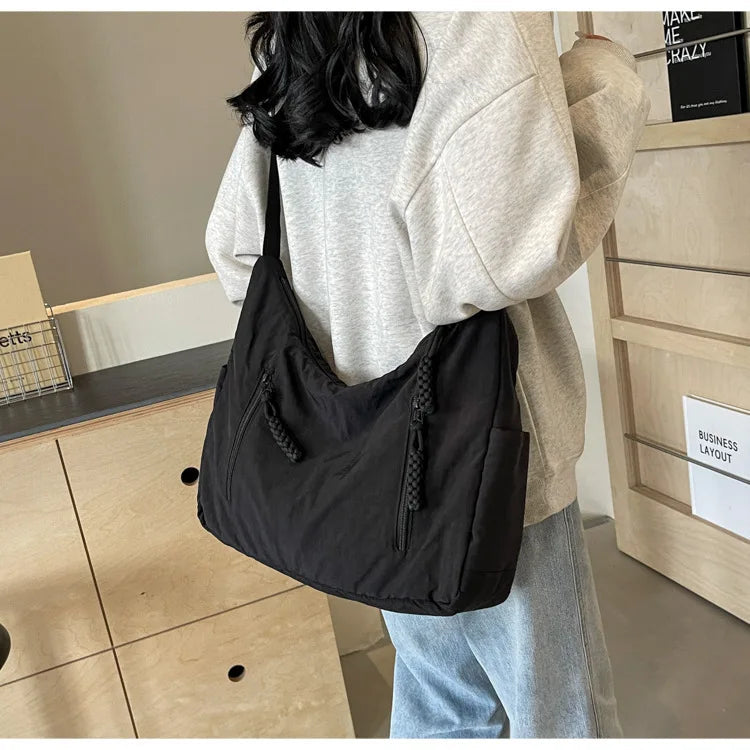 Trendy Women's Soft Cloth Shoulder Bag Solid Color Student 2026 Spring Y2k Casual Style Big Handbags Crossbody Bags for Women Quick Pick Grocers
