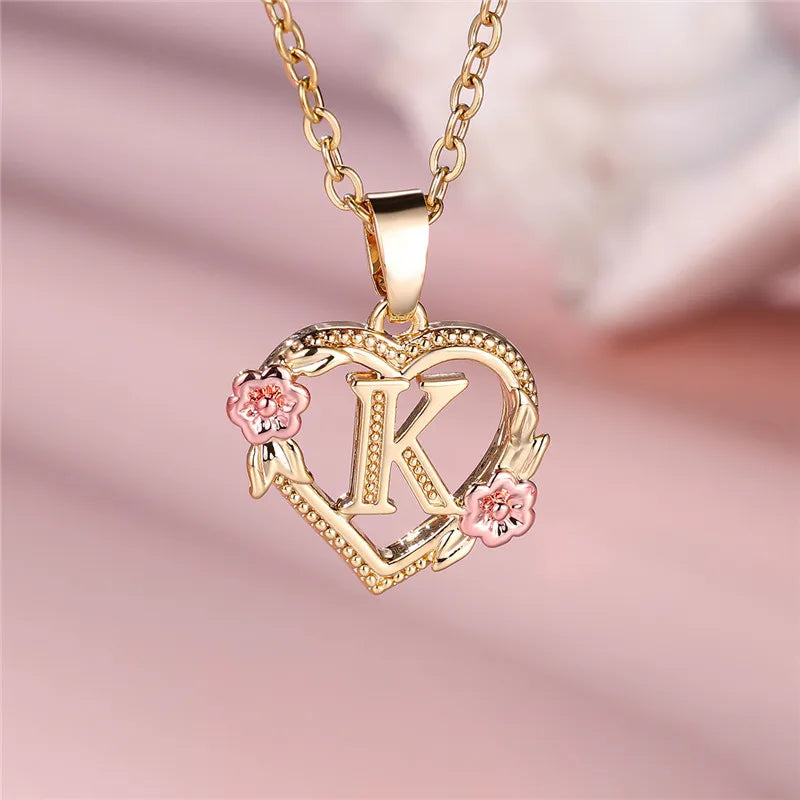 Female A-Z Letter Flower Pendant Necklace Yellow Gold Color Wedding Jewelry Gift For Women Quick Pick Grocers