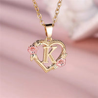 Female A-Z Letter Flower Pendant Necklace Yellow Gold Color Wedding Jewelry Gift For Women Quick Pick Grocers