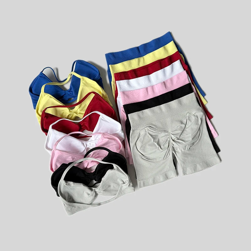 Impact Gym Set Women 2 Piece Sets Halter Neck Tank Tops High Waist Scrunch Seamless Shorts Sport Suit Sportswear Workout Set Quick Pick Grocers