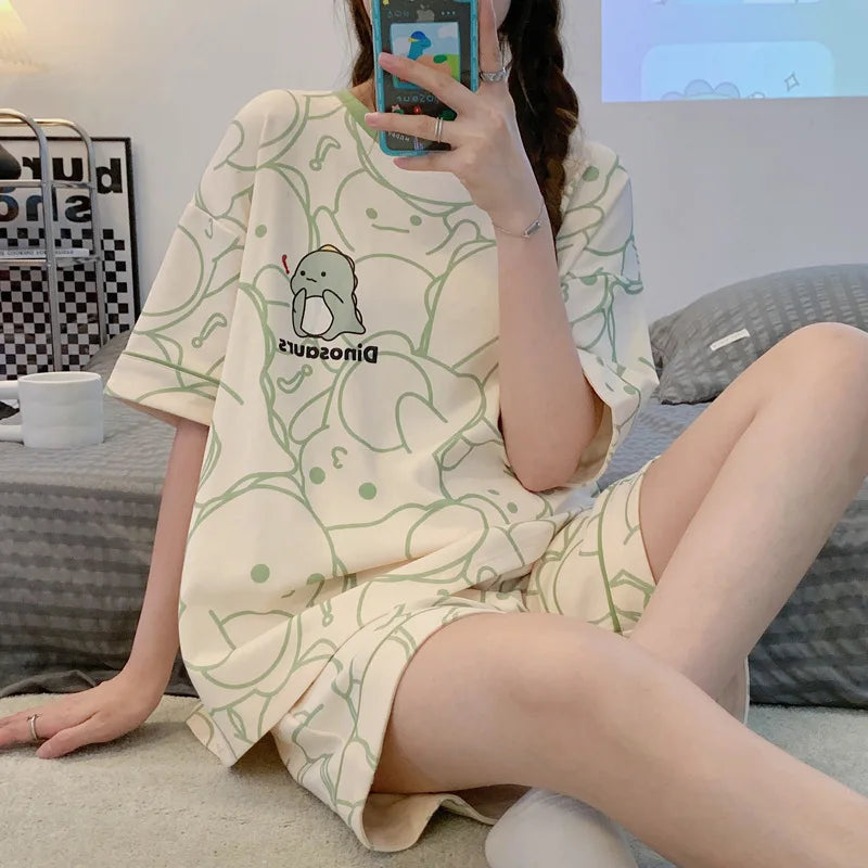 New Pajamas Female Summer Large Size Short-Sleeved Homewear Suit Korean Version of the Student Sweet and Lovely Ladies Homewear Quick Pick Grocers