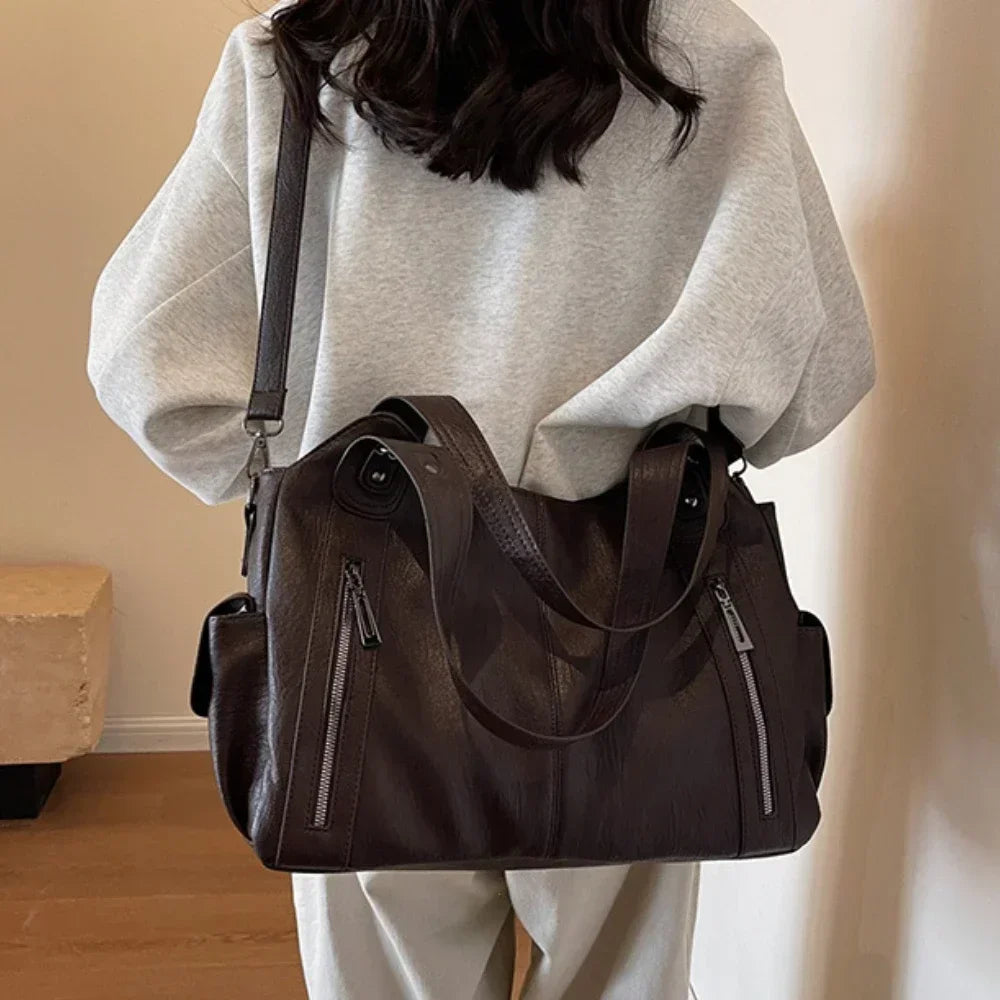 Soft Interior Compartment Shoulder Bags 2026 High Quality Contrasting Colors Bags for Women Fashion Zipper Pu Women's Handbags Quick Pick Grocers