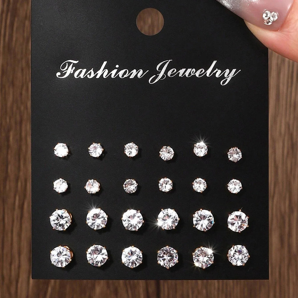 12 Pairs Of Luxurious, Simple, Shiny, And Caring Zirconia Decorative Earrings Are Suitable For Gifts To Parties,And Couples Quick Pick Grocers