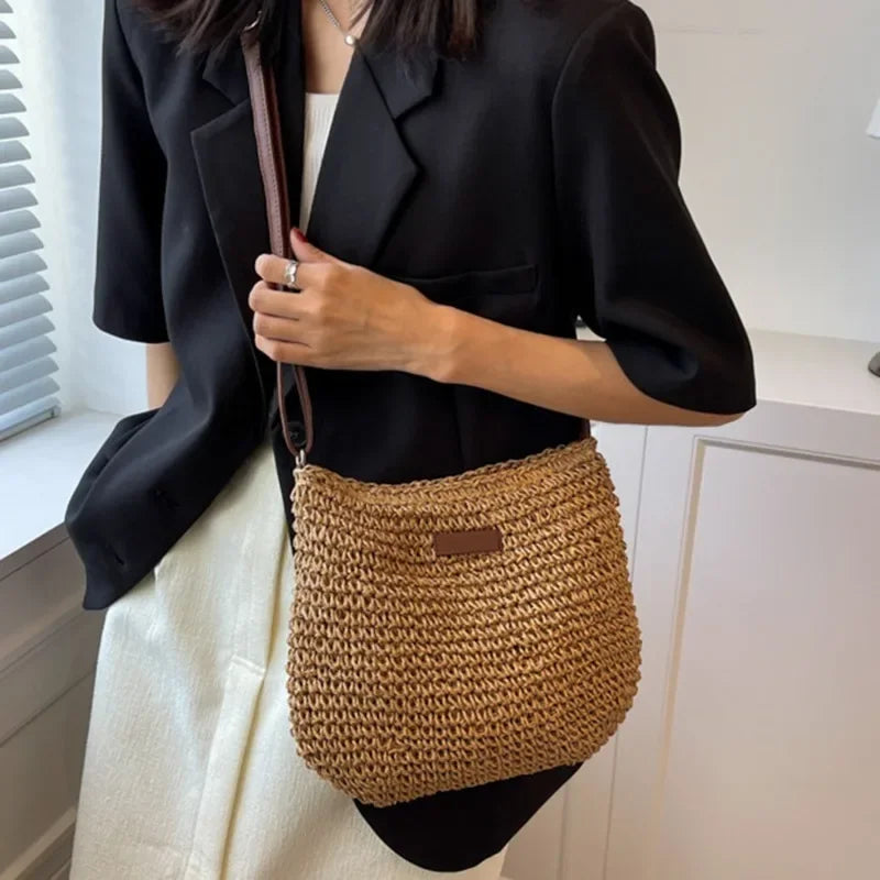 Ladies Fashion Summer Straw Crossbody Bag Women Beach Holiday Shopping Woven Shoulder Handbag Messenger Purses For Women Bags Quick Pick Grocers
