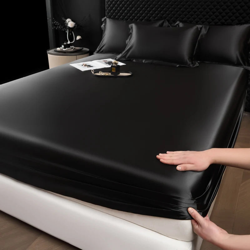 Solid Color Fashion Satin Fitted Sheet Rayon Mattress Cover with Elastic Band Bed Sheet for Bedding 140x200 160x200 Quick Pick Grocers
