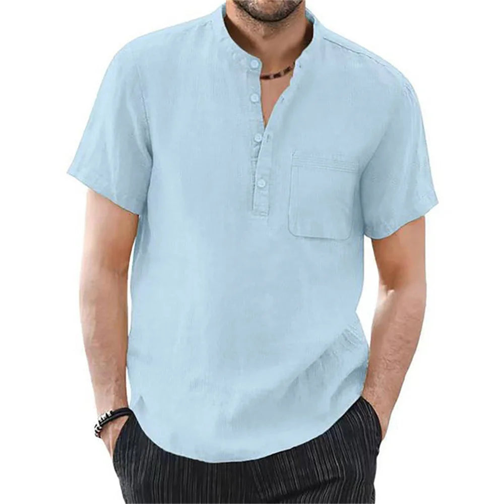 Men's Short Sleeve T-shirt Cotton and Linen Casual Men T-shirts Solid Color Summer Shirt Male Cozy Breathable Quick Pick Grocers