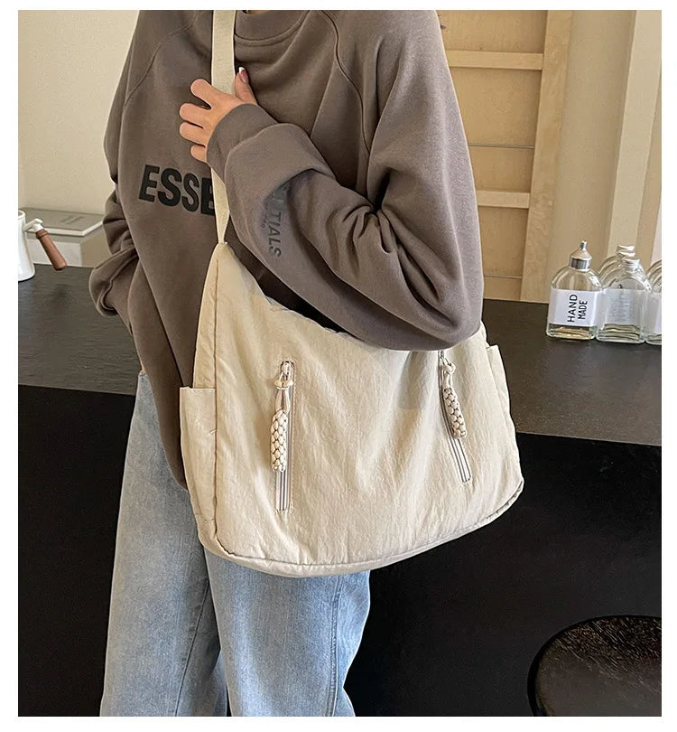 Trendy Women's Soft Cloth Shoulder Bag Solid Color Student 2026 Spring Y2k Casual Style Big Handbags Crossbody Bags for Women Quick Pick Grocers