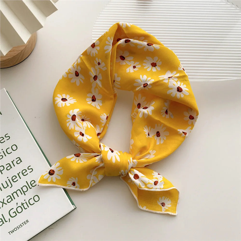55cm Laies Headband Cotton Linen Square Scarf Women Korean College Girls Fashion Spring Autumn New Style Elegant Neck Scarves Quick Pick Grocers