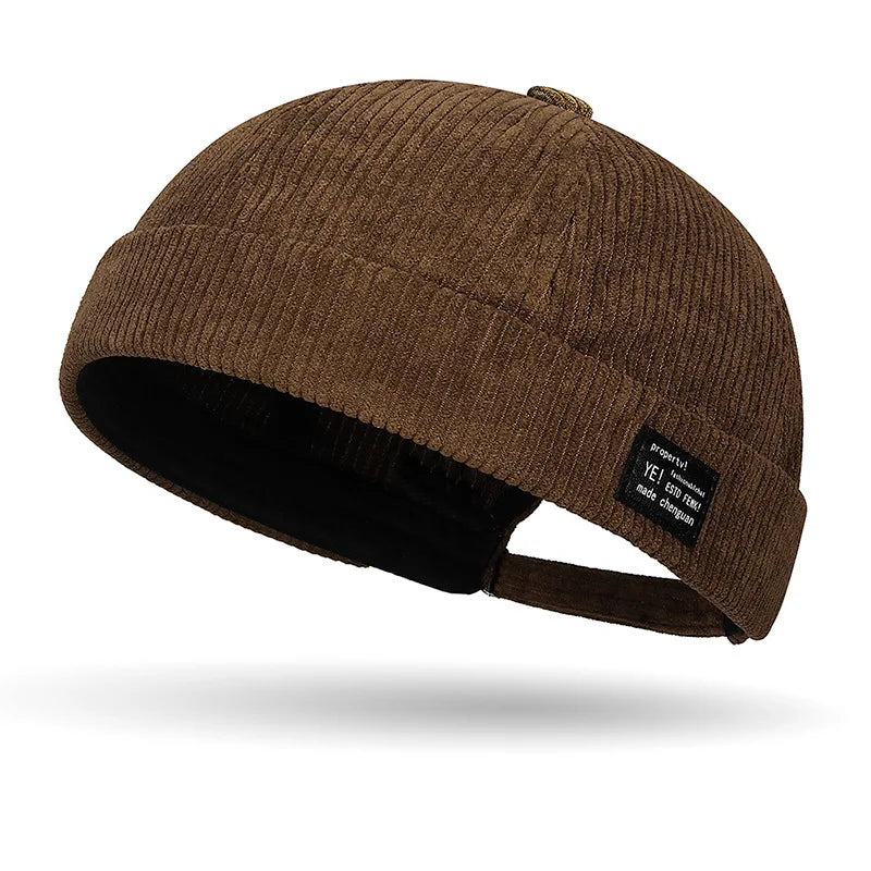 Autumn and winter corduroy brimless casual hat, personalized yuppie hat, men's and women's striped velvet melon skin hat Quick Pick Grocers